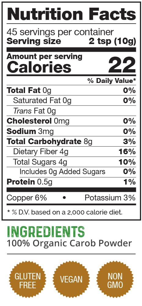 Herbazest Carob Powder Organic - 16Oz (454G) - Vegan & Gluten Free Superfood - Tasty Addition To Smoothies, Hot Beverages, Desse