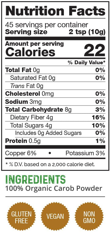 Herbazest Carob Powder Organic - 16Oz (454G) - Vegan & Gluten Free Superfood - Tasty Addition To Smoothies, Hot Beverages, Desse