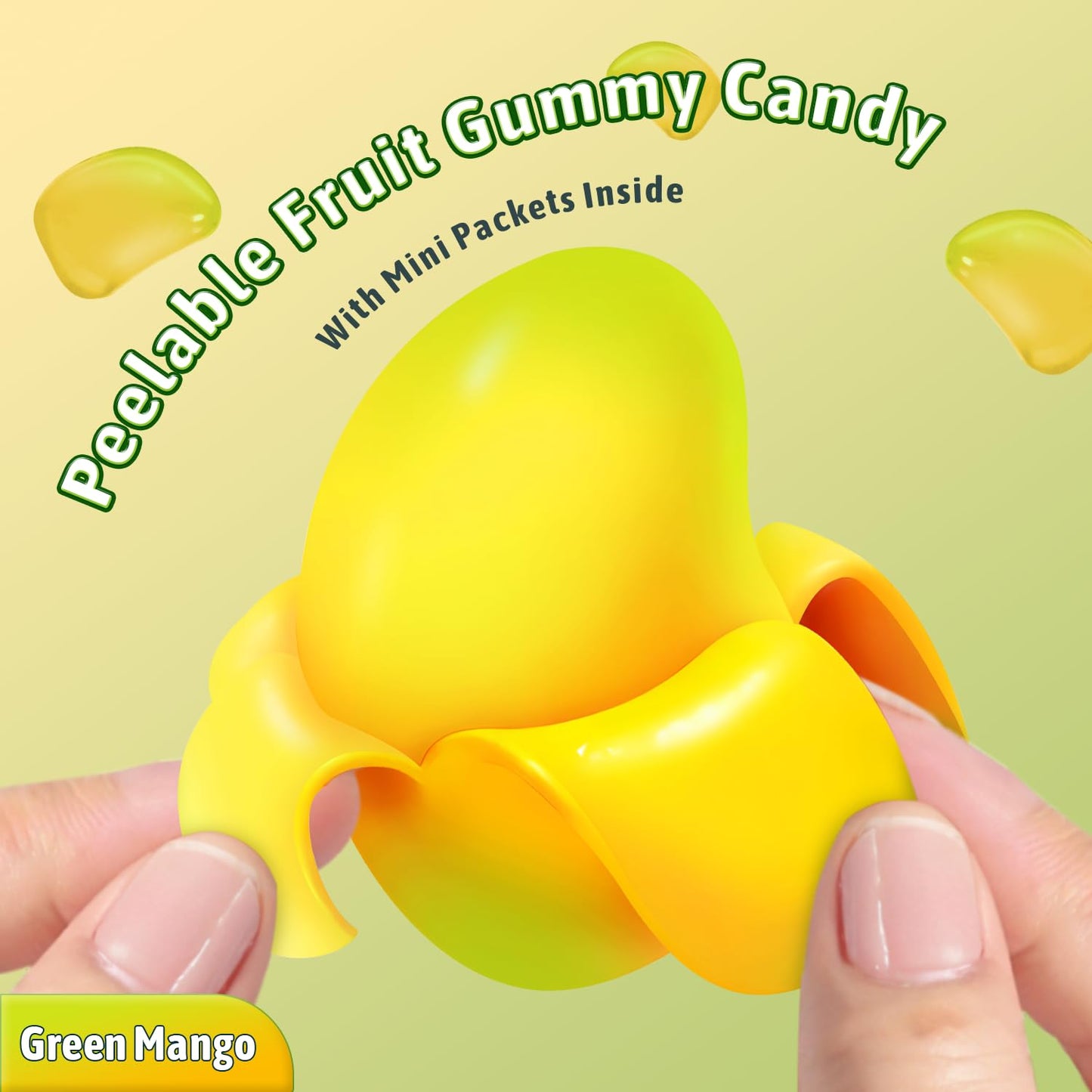 Joyvitas Peelable Gummy Green Mango Candy - Low Sugar, Individually Wrapped, Pack of 8, 25.4oz, Tropical Peeling Gummies