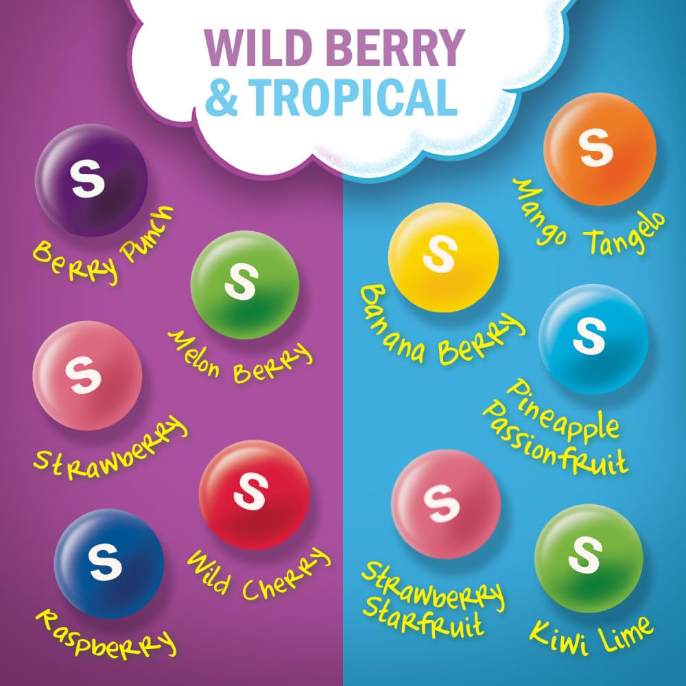 SKITTLES Tropical Flavor Mash-Ups, Wild Berry & Tropical Candy, Bagged Candy, 7.2 Ounce (12 Bags, Pack of 12)