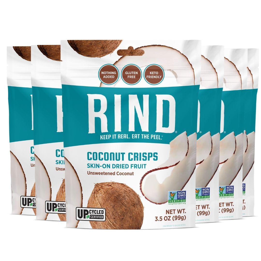 RIND Snacks | All Natural Coconut Crisps | Unsweetened | Dried Fruit Superfood | Snack Chips | Low Carbs | High Fiber | Keto | G
