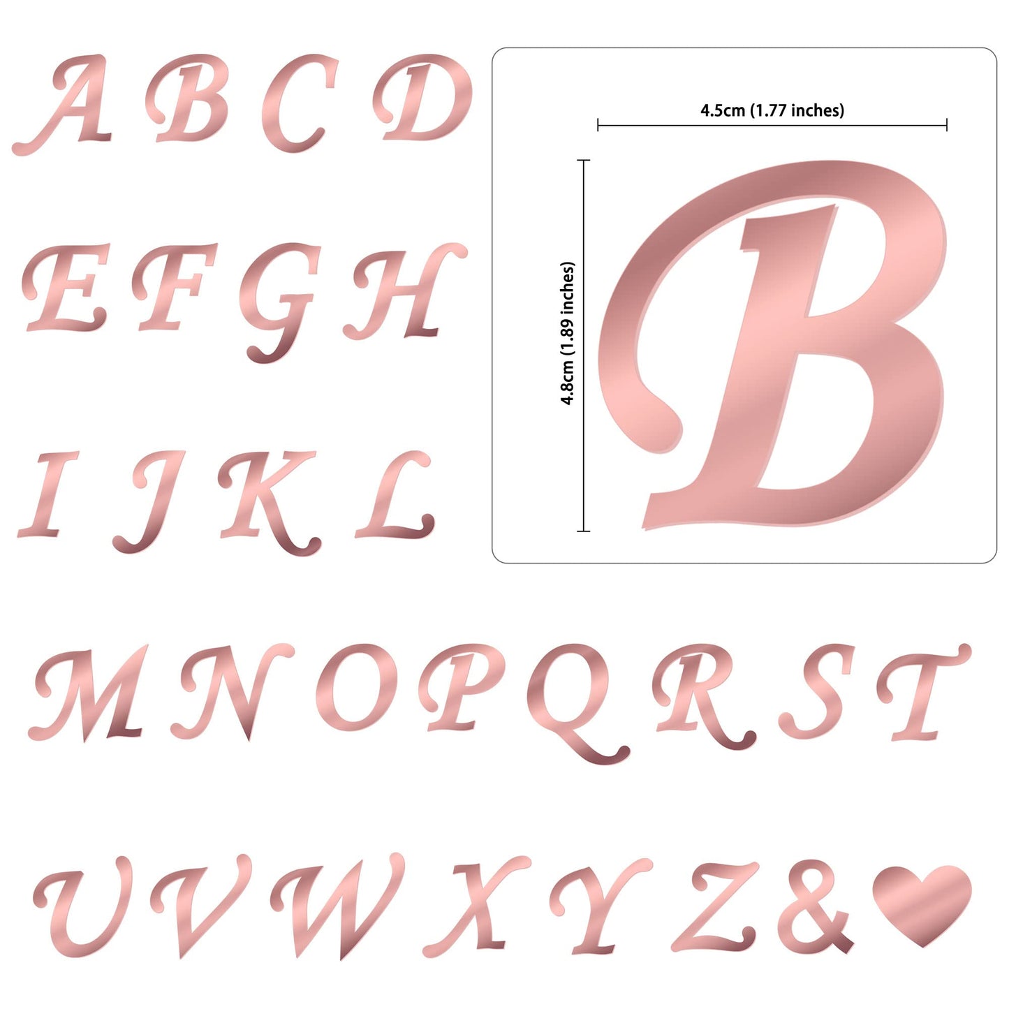 Gyufise 28Pcs Rose Gold Acrylic Alphabet Cake Toppers Diy Custom Cupcake Toppers A-Z Letter Mirrored Gold Picks For Personalized