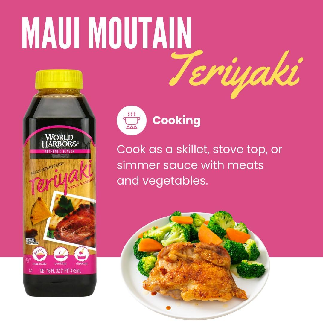 World Harbors Maui Mountain Teriyaki Sauce & Marinade Perfect For Fish, Chicken, Beef, Pork, Wings, Dumplings, Shrimp, Steak, St