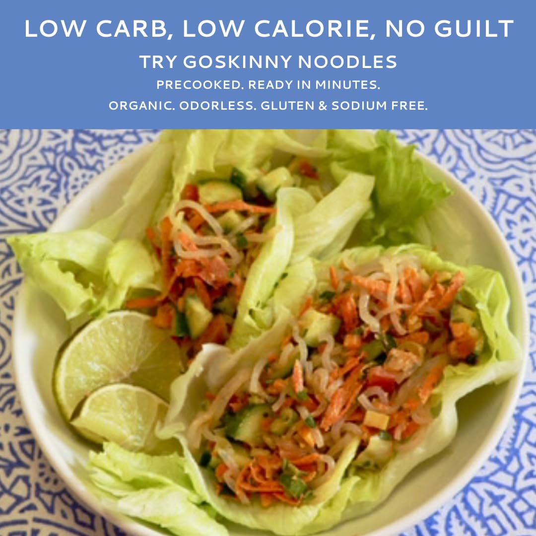 Goskinny Noodles Spaghetti (6), Organic, Odorless Shirataki & Konjac Pasta, Low Carb, Low Calorie, Gluten Free, Vegan, Kosher, K
