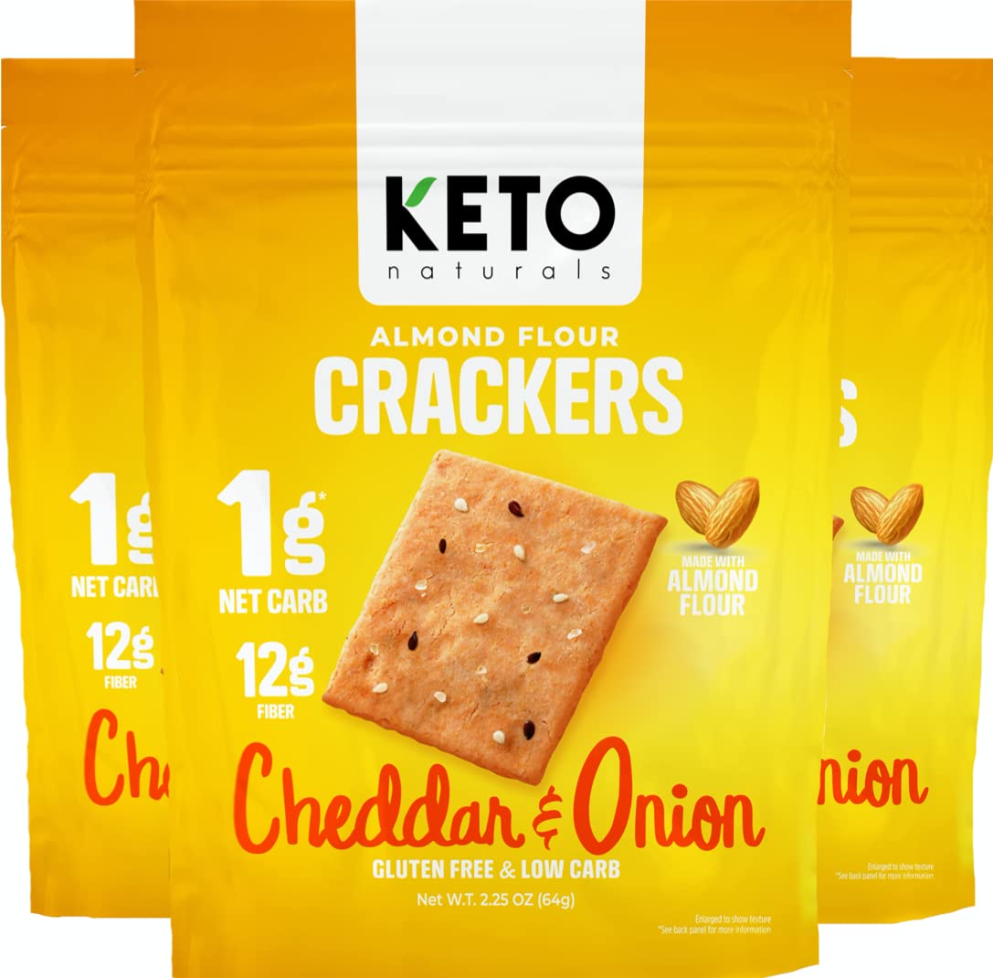 Keto Naturals Keto Crackers, Cheddar and Onion, Low Carb, Gluten Free, 2.25 Ounce (Pack of 3)