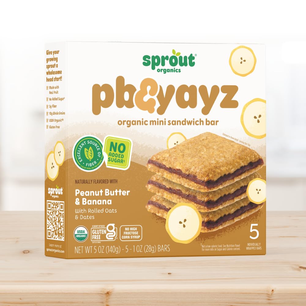 Sprout Organics, Pb & Yayz Toddler Snack Bars, Peanut Butter & Banana, 5 Individual Bars 1.02 Oz Each (6-Boxes)