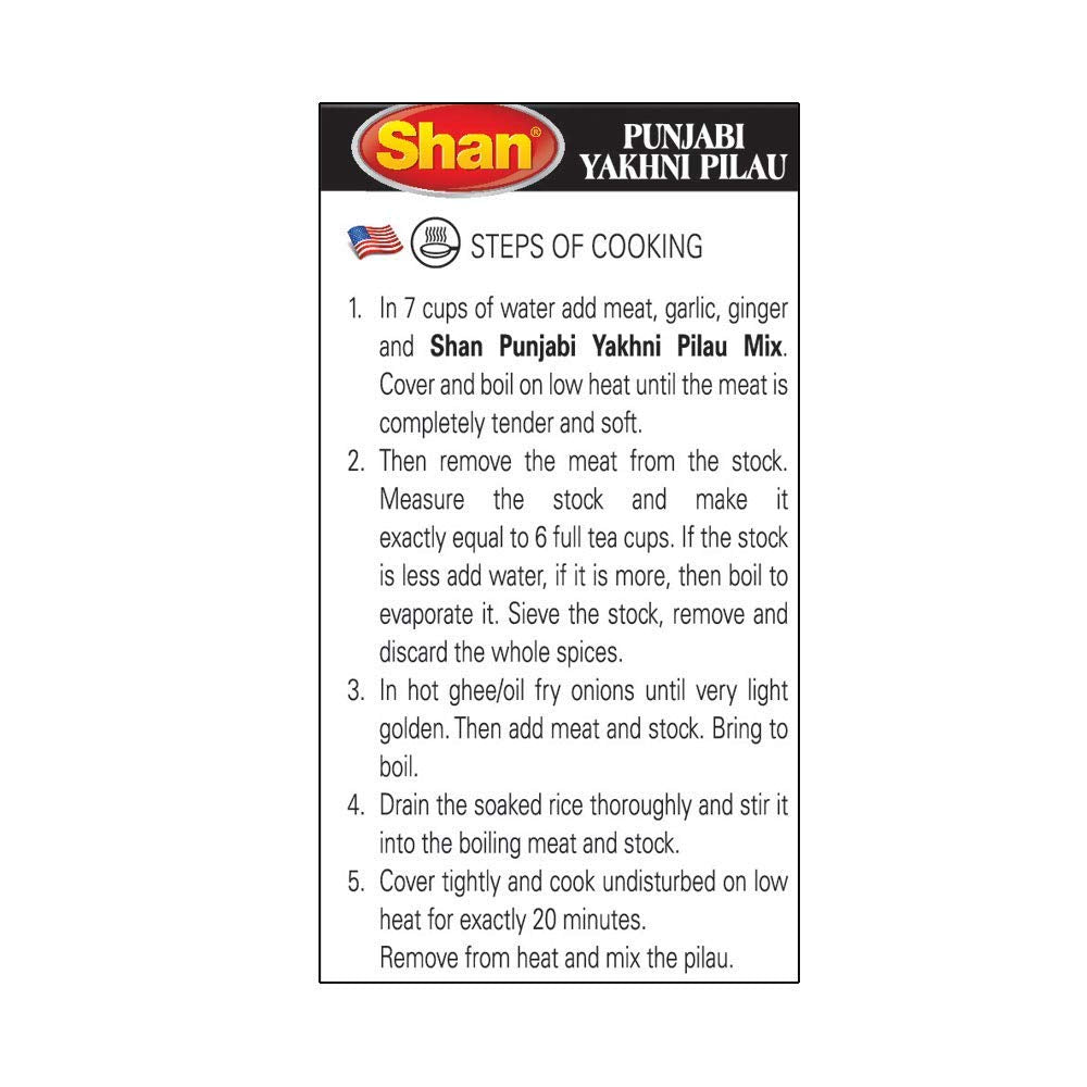 Shan Punjabi Yakhni Pilau Recipe And Seasoning Mix 1.76 Oz (50G) - Spice Powder For Mild Punjabi Style Meat Pilaf - Suitable For