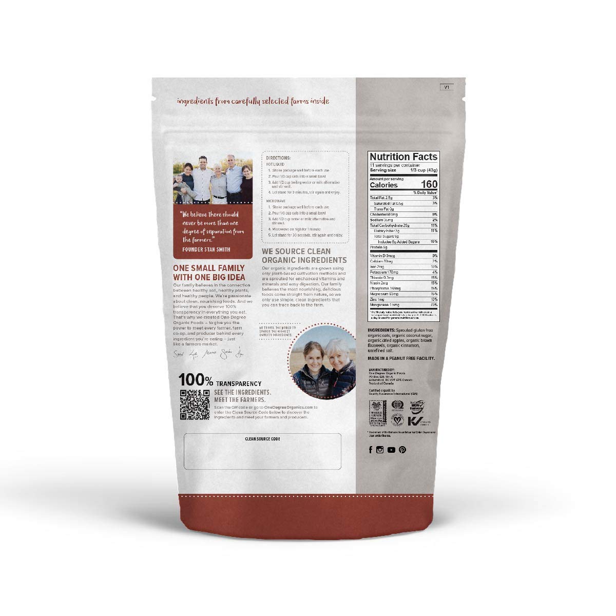 One Degree Organic Foods Sprouted Instant Oatmeal, Usda Organic, Non-Gmo, Vegan, And Gluten Free Instant Oatmeal (Apple Cinnamon, 6 Pack)