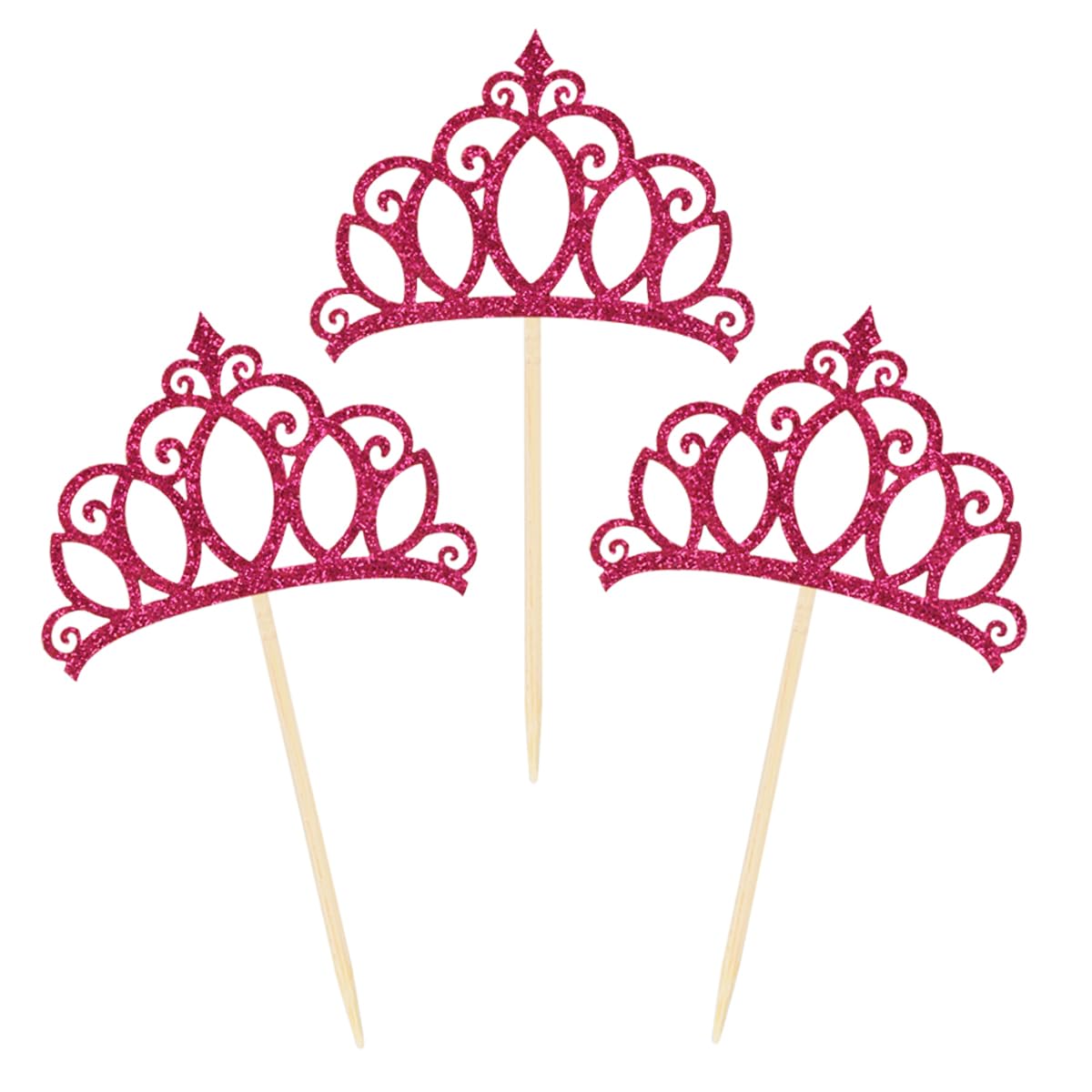 24 Pieces Rose Red Princess Crown Cupcake Toppers Cake Picks For Birthday Baby Shower Party Decorations