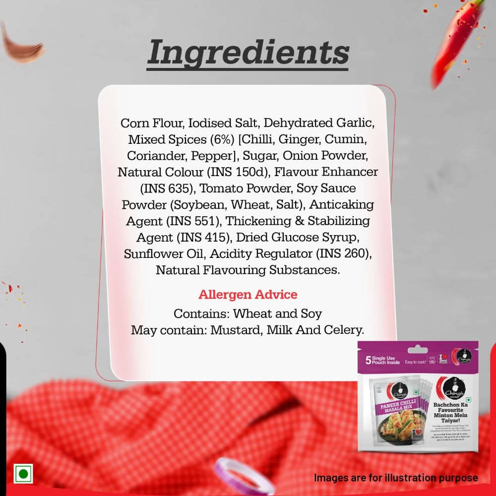 Chings Secret Paneer Chilli Masala - 5 Single Use Pouch - 100 Gram