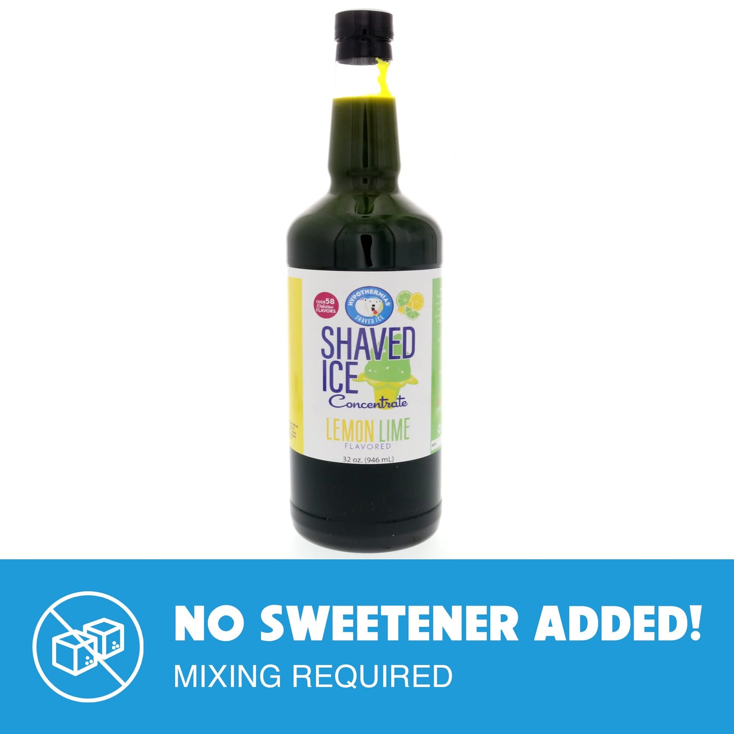 Hypothermias Shaved Ice Syrup Concentrate - Lemon Lime - 32 Fl Oz - Makes 8 Gallons - Unsweetened, Add Sweetener and Water