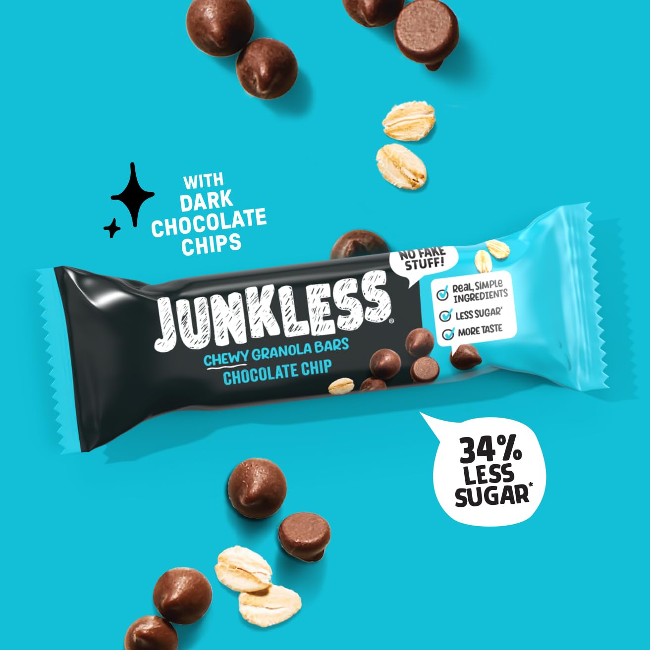 Junkless Chocolate Chip & Double Chocolate Chewy Granola Bars Twin Pack - Less Sugar  Great Tasting  Wholesome Snacks - 1.1 oz. Bars