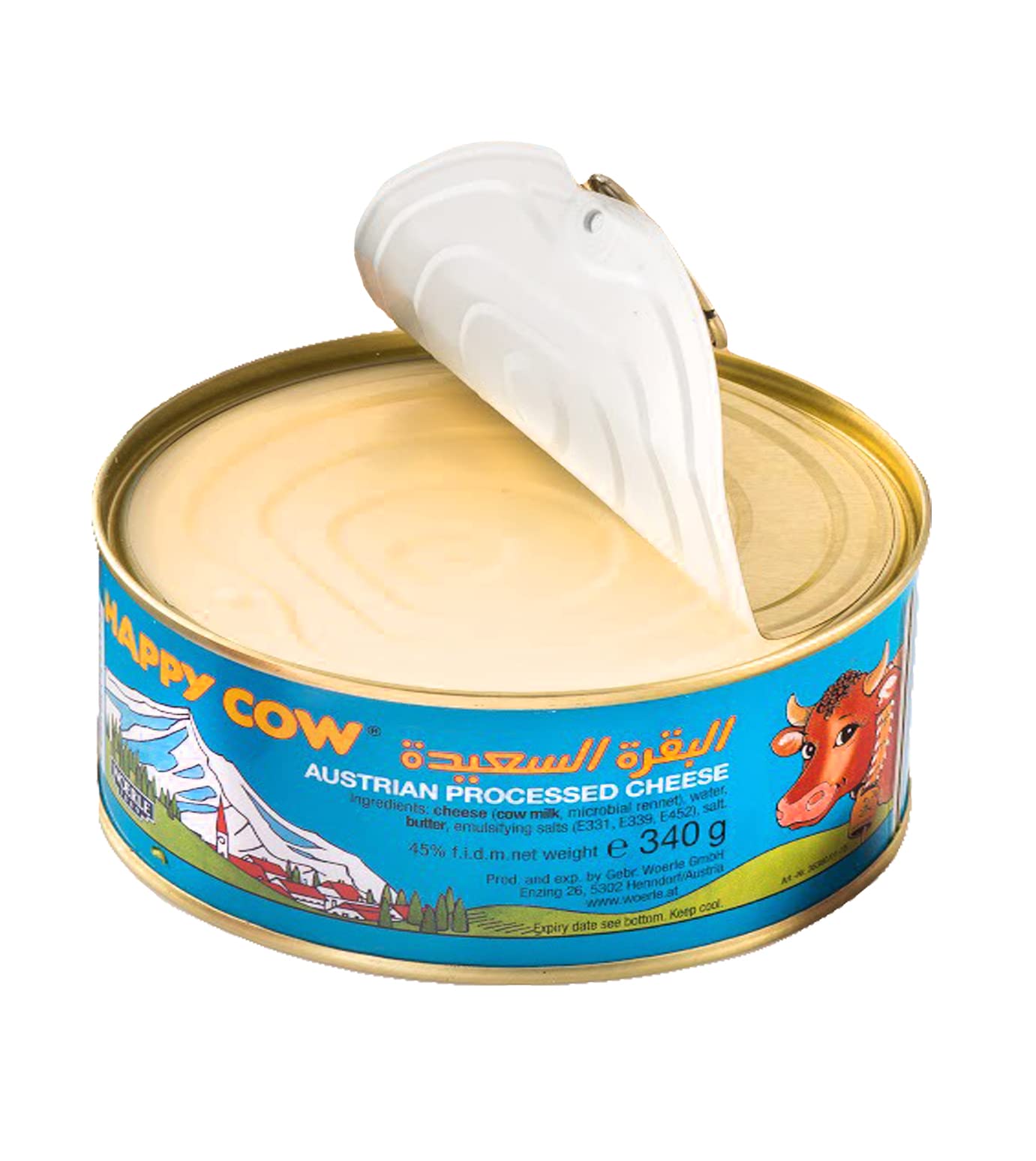 Happy Cow Halal Austrian Processed Cheese, Rich Cheddar Flavor, 12 OZ (340g), Easy Open Can, Long Shelf Life