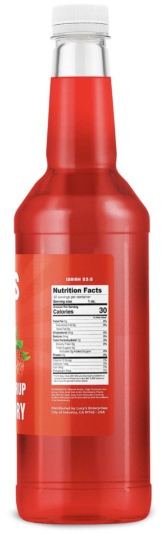 Lucys Shaved Ice Snow Cone Syrup - Strawberry - 32 oz Bottle - Perfect for Summer