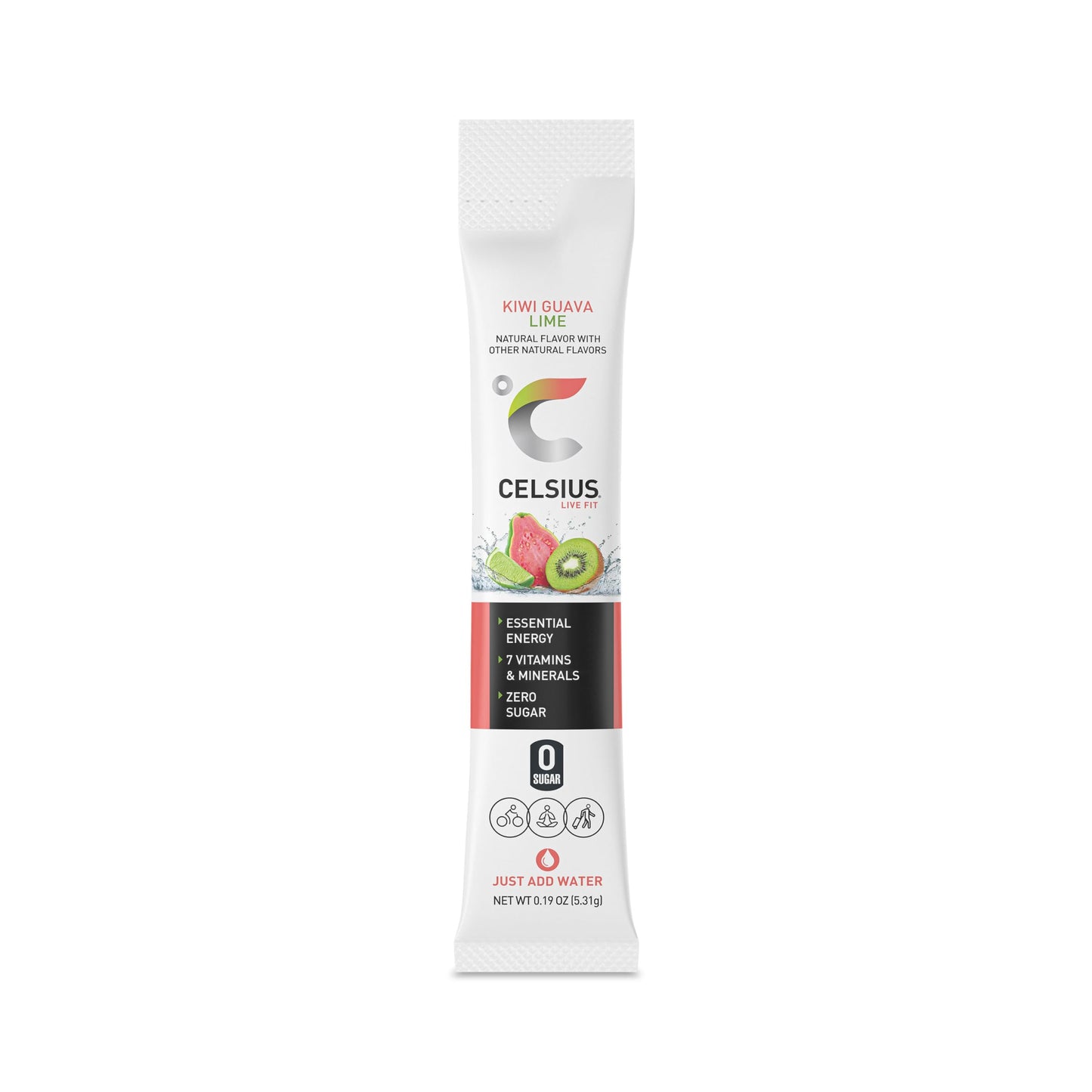 CELSIUS On-the-Go Powder Sticks, Kiwi Guava Lime Flavor, Essential Energy, 2.6 oz (14 Sticks) - Instant Energy Boost