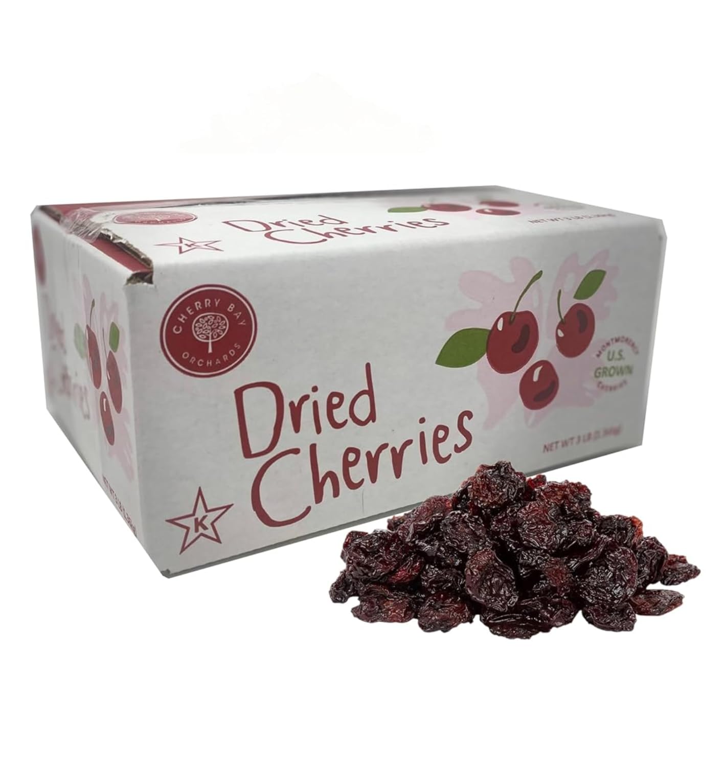 Cherry Bay Orchards Dried Bulk Cherries (3 lb box): Tart Montmorency Cherries-Domestic, Natural, Kosher, Gluten-Free, and GMO Fr
