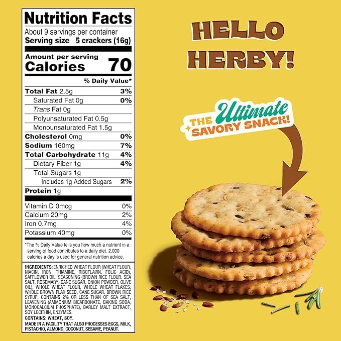Back to Nature - Stoneground Wheat Crackers - Rosemary & Olive Oil - Real Ingredients like Whole Grain Wheat, Flax Seed and Sea