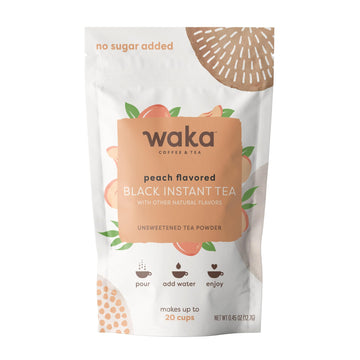 Waka Instant Black Tea Mix, Peach Flavored - 100% Tea Leaves, No Additives, Unsweetened Travel Size Tea Powder - Easy Quick Hot