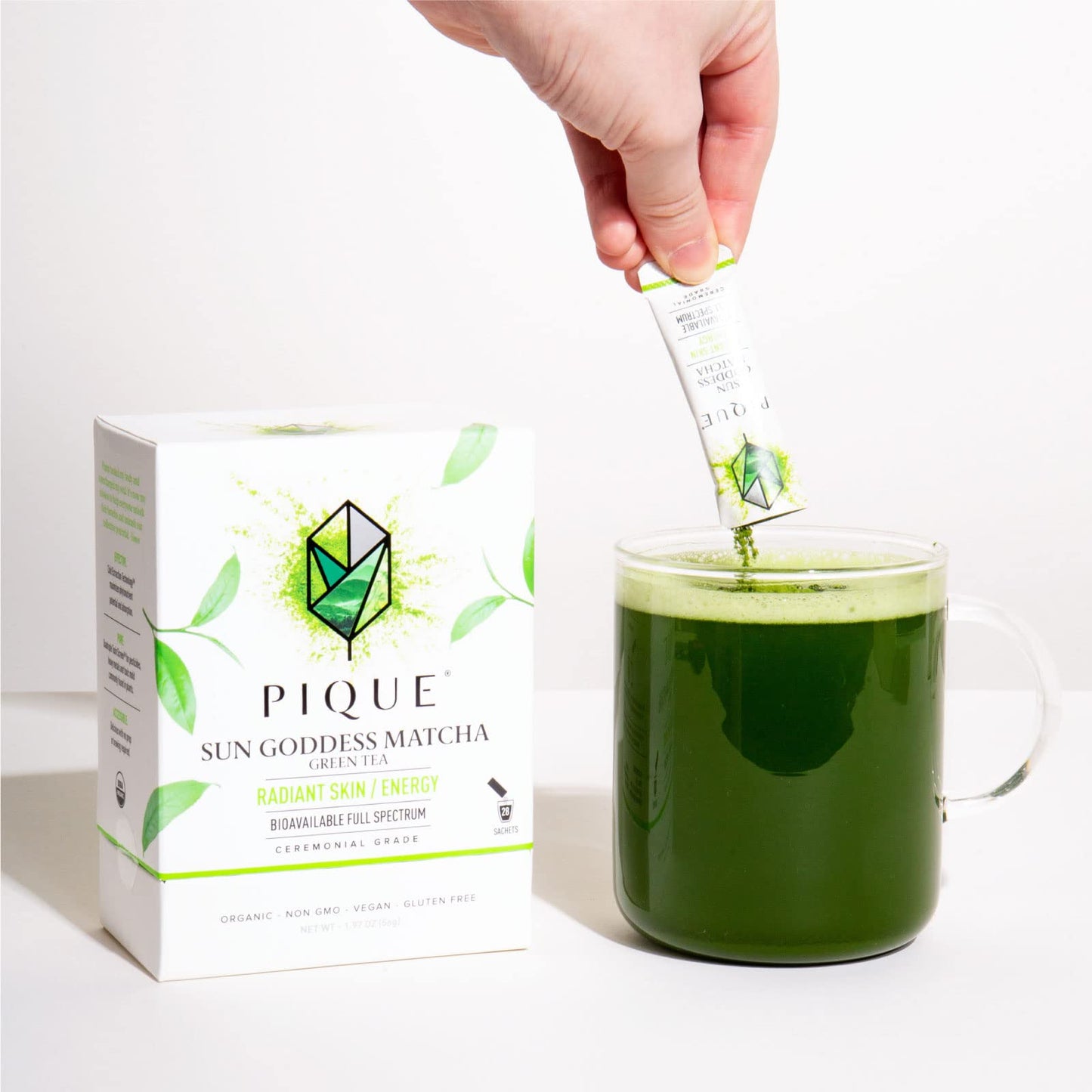 PIQUE Pique Organic Sun Goddess Matcha Green Tea Powder, Ceremonial Grade, 28 Count (Pack of 1)
