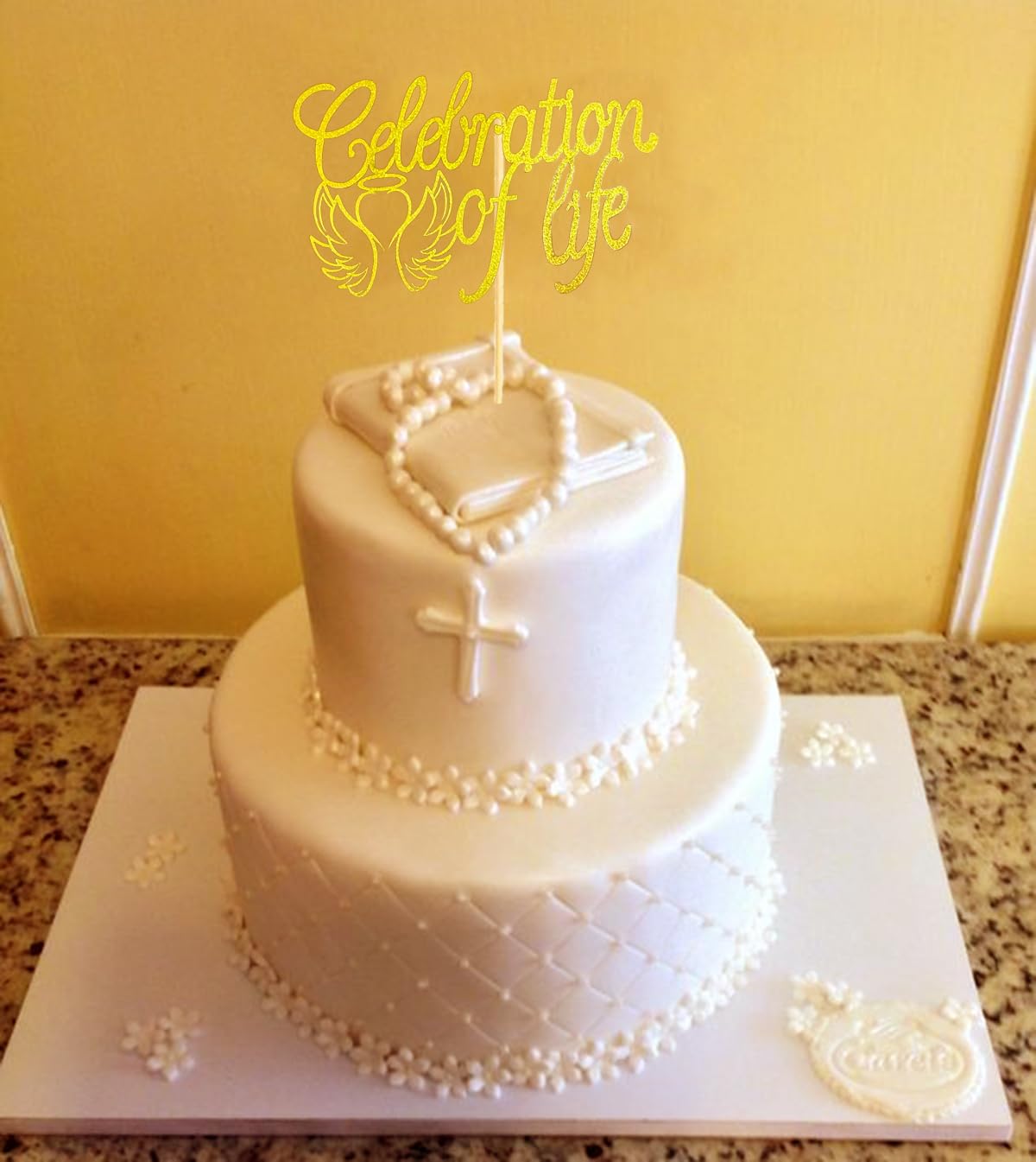 yaxwhty Cake Topper - Happy Birthday in Heaven, Gold Glitter, In Loving Memory, Perfect for Celebrations and Anniversaries