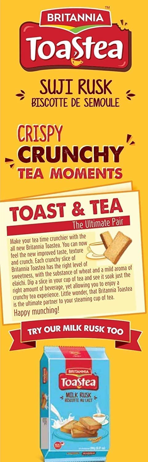 Britannia Toastea Suji Rusk 10.75Oz (305G) - Biscotte De Semoule - Crispy Tea Time Snack - Crispy Crunchy Toast (Pack Of 4)