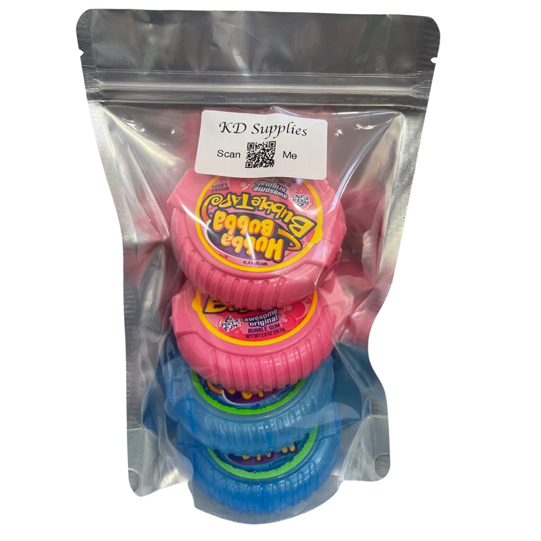 Hubba Bubba Original Bubble Tape and Hubba Bubba Sour Blue Raspberry Bubble Tape Bundle  6 Feet of gum Each Tape  2 Original Fla