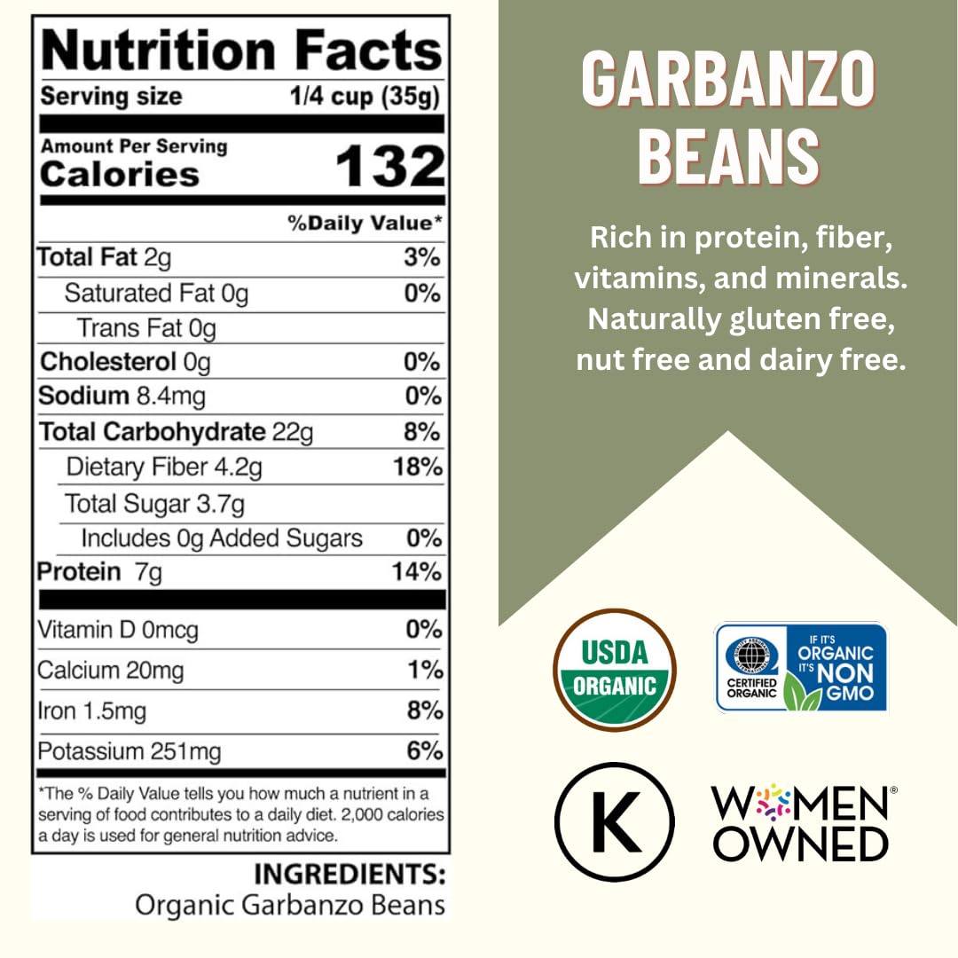 Mountain High Organics Certified Organic Dried Garbanzo Beans, Bulk, Non Gmo, Vegan, Sproutable Dried Chickpeas, Plant Based Pro