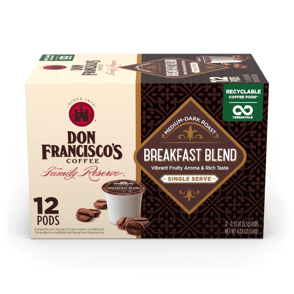Don Francisco'S Breakfast Blend Dark Roast Coffee Pods - 12 Count - Recyclable Single-Serve Coffee Pods, Compatible With Your K-
