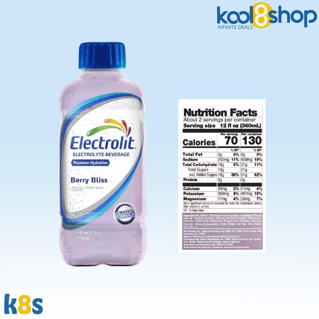 Electrolit Berry Bliss Hydration Drink With Electrolytes 21 Fl Oz Plastic Bottles 9 Pack + 1 Microfiber Cooling Towel By Kool8Sh