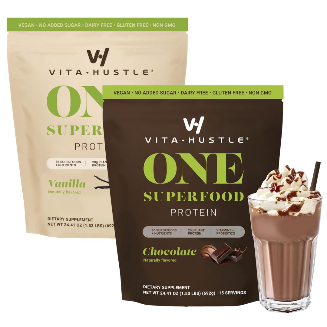 Vitahustle One Meal Replacement Shake - Plant Based Protein Powder By Kevin Hart - Vegan  Meal Replacement Powder With Superfoods  Vitamins  Adaptogens & Probiotics - Chocolate & Vanilla  30 Servings