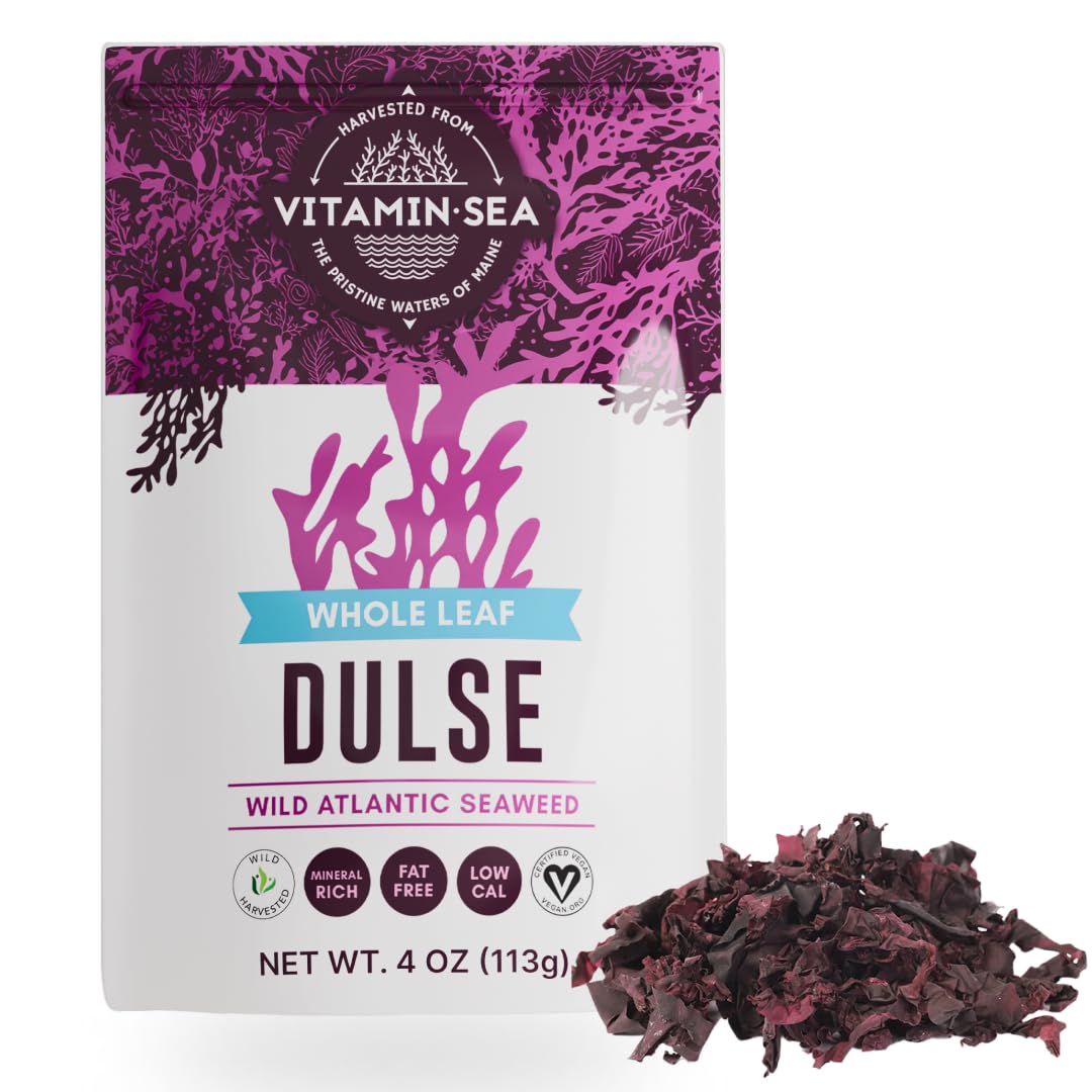 VITAMINSEA Dulse Dried Seaweed, Whole Leaf, 4 Ounce - Wild North Atlantic Seaweed for Snacking, Seasoning, Soups & Salads