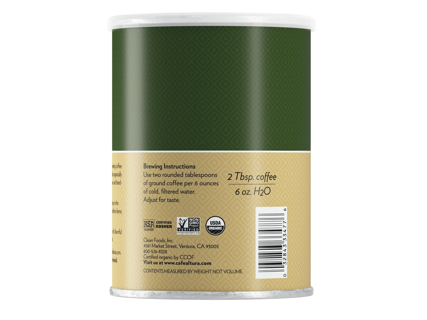 Cafe Altura House Blend Dark Roast Organic Ground Coffee 12 oz Can Green