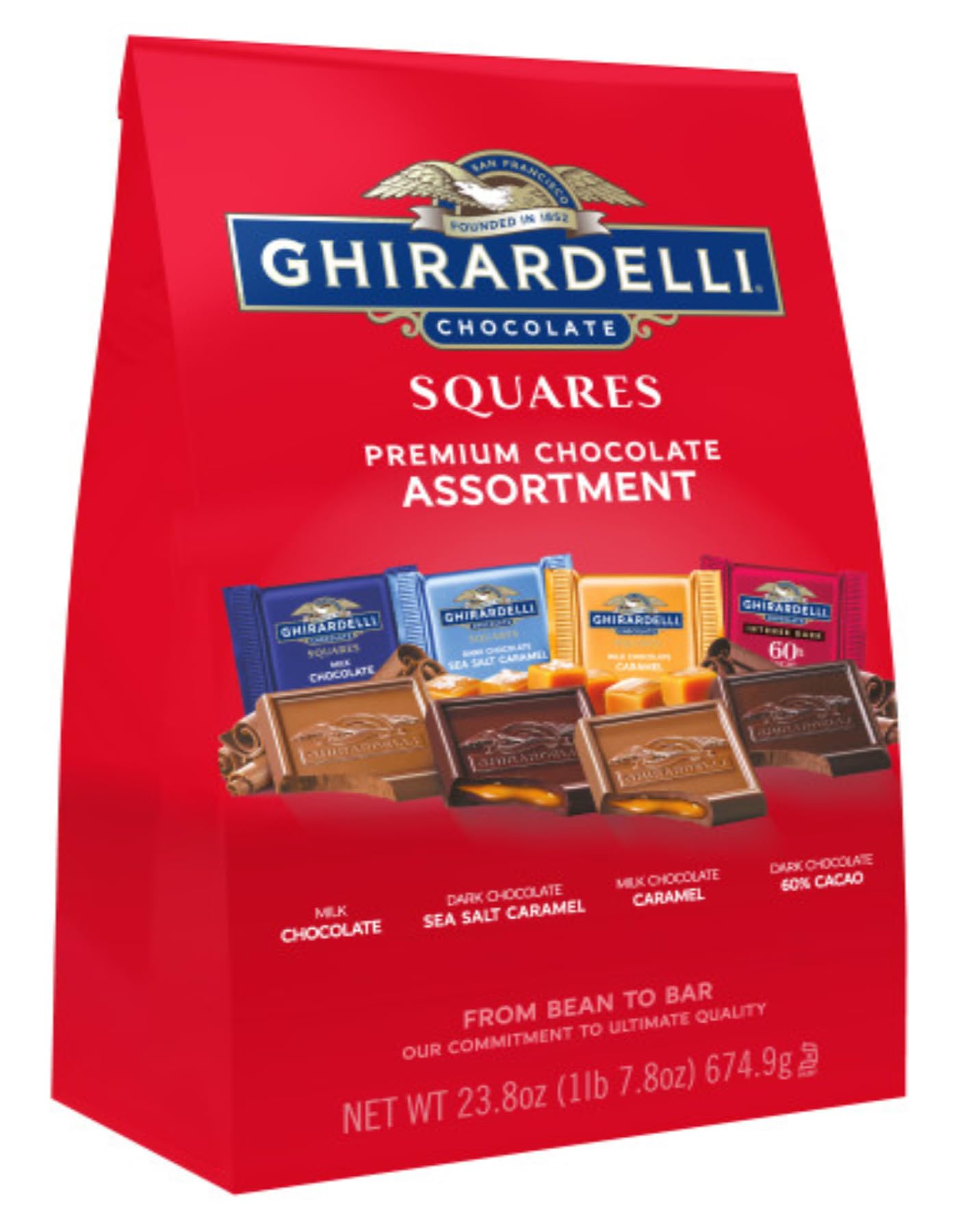 Ghirardelli Premium Chocolate Assortment, Milk, Dark, Sea Salt, Caramel, 23.8 oz Bag