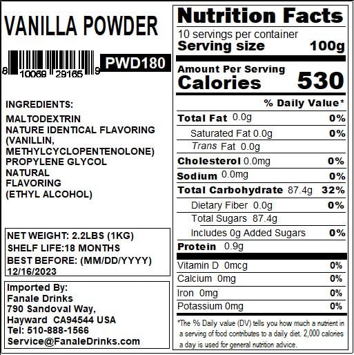 Fanale Premium Condensed Vanilla Bubble Tea Flavoring Powder | Perfect For Baking, Smoothies, Desserts And Drinks | Instant Flav