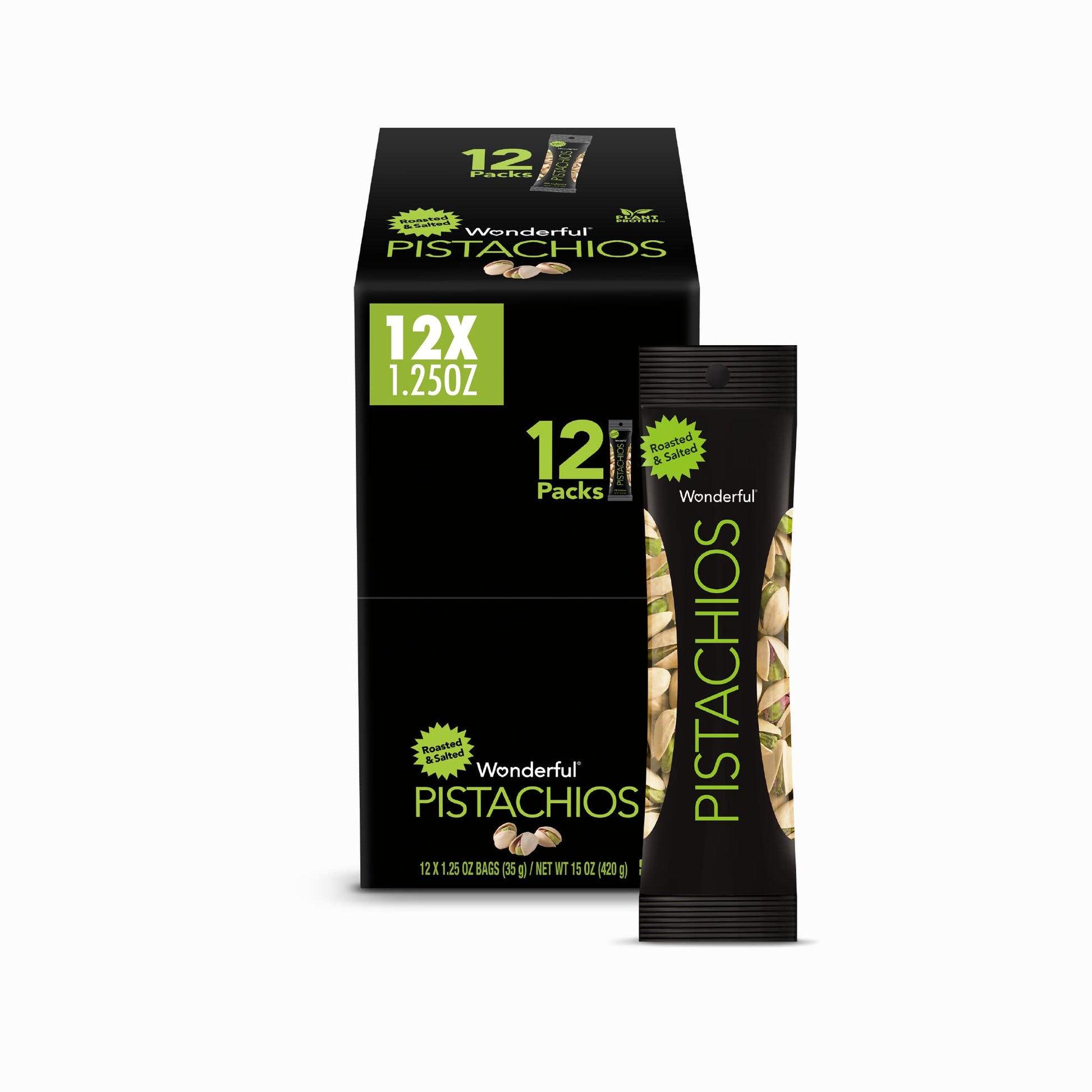 Wonderful Pistachios In Shell, Roasted and Salted Nuts, 1.25 Ounce Bag (Pack of 12), Protein Snack, On-the Go, Individually Wrap