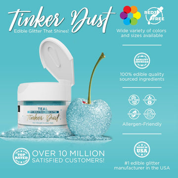 Bakell - Teal Tinker Dust (5G, 1X Jar) Edible Glitter For Food, Desserts, And Beverages!