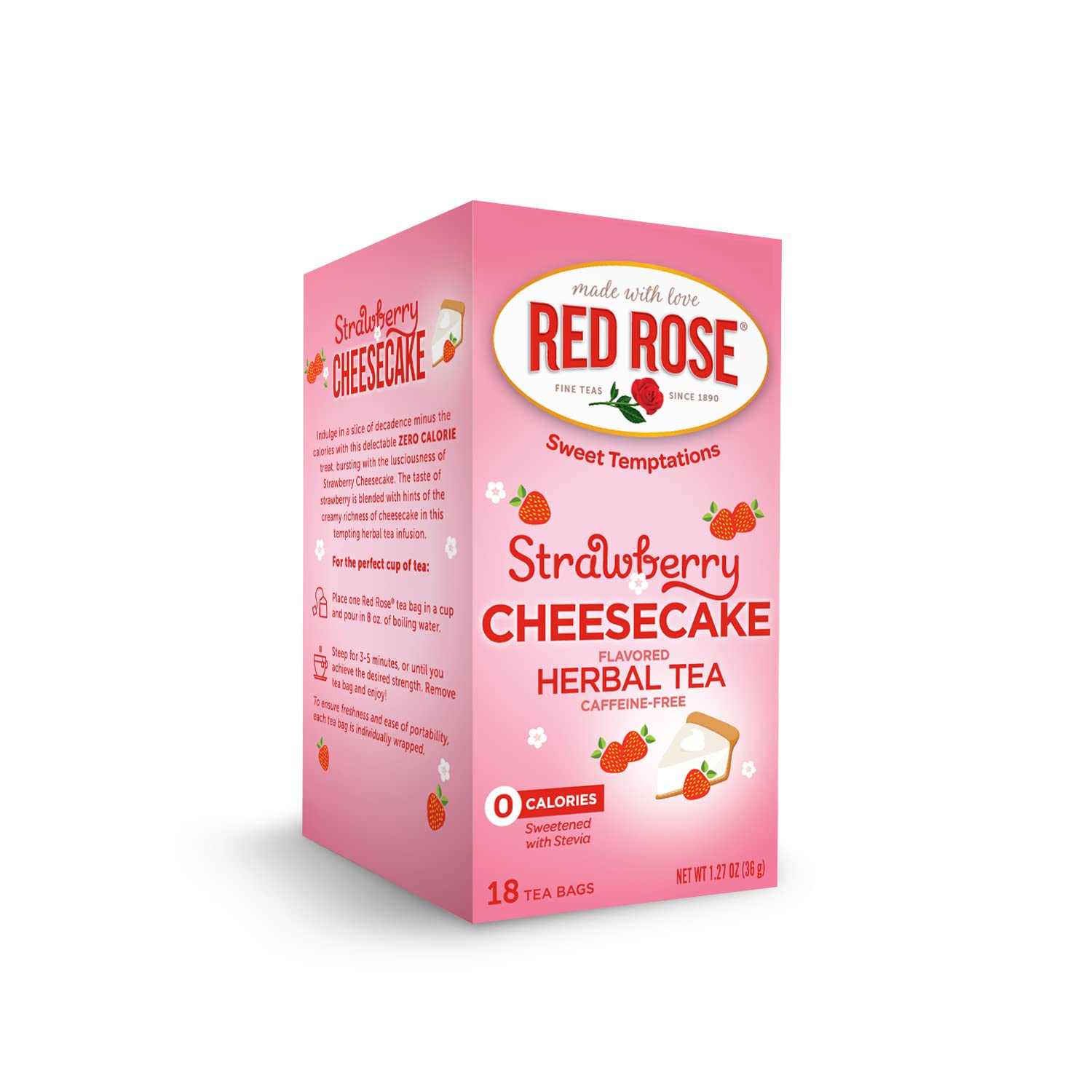 Red Rose Dessert Tea Strawberry Cheesecake, Caffeine-Free, Zero Carbs, 18 Count