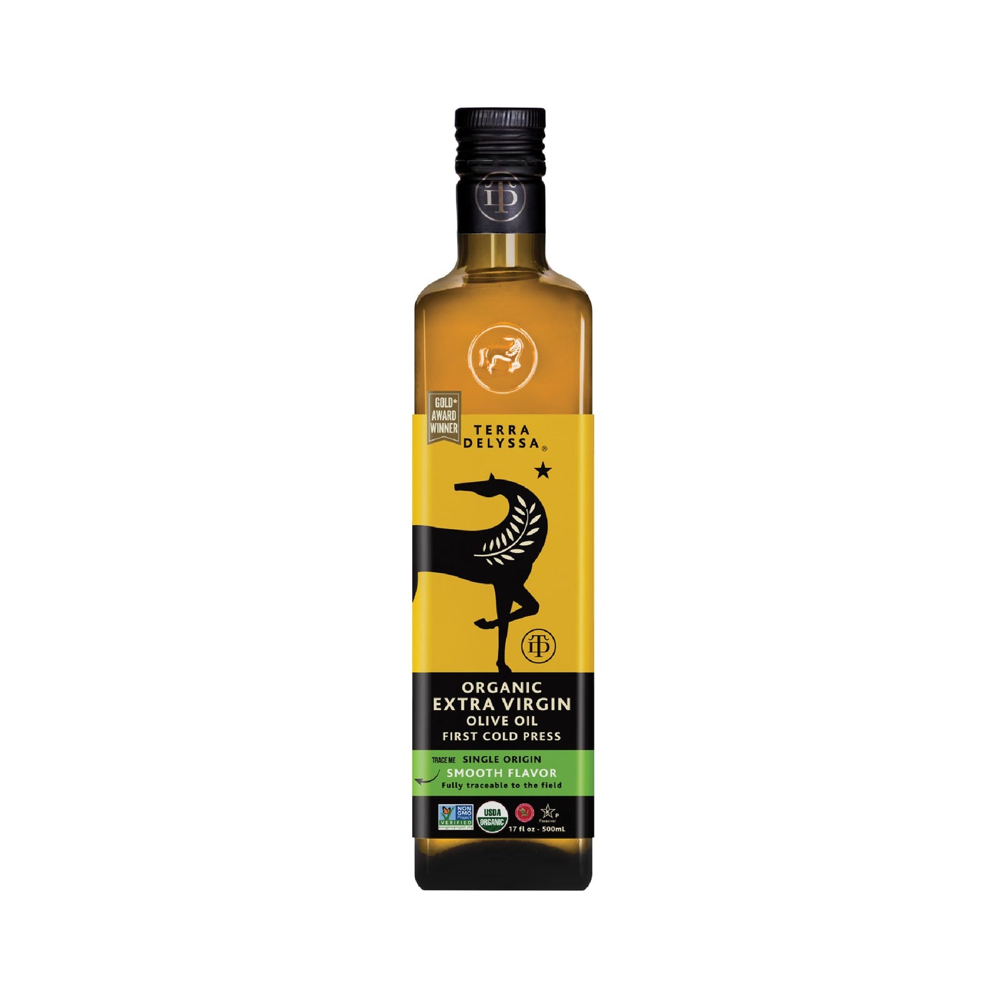 Terra Delyssa Organic Extra Virgin Olive Oil, 500 ML, First Cold Pressed, Non-GMO, Dark Glass Bottle