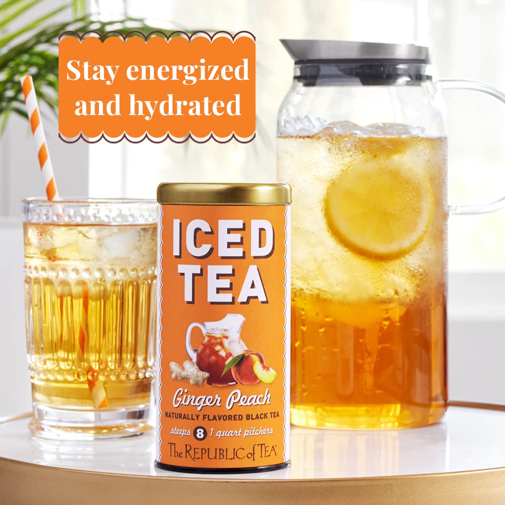The Republic of Tea Ginger Peach Black Iced Tea, 40 Large Pouches, Award-Winning Premium Black Tea, 40 Count
