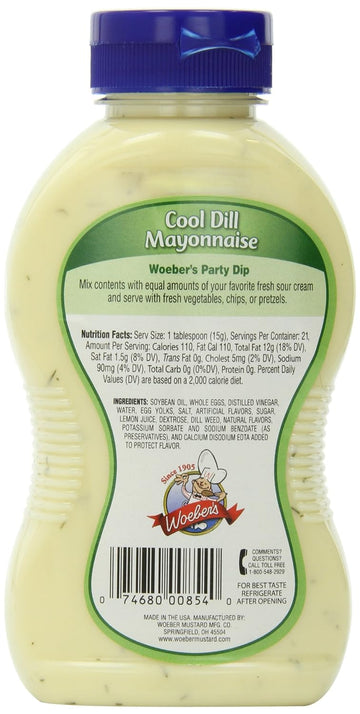 Woeber'S Mayo Gourmet Mayonnaise Cool Dill 11 Oz Single Bottle