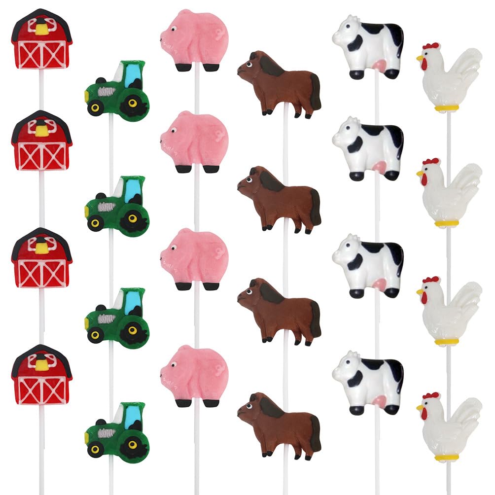 Farm Candy Lollipops - 24 Individually Wrapped Suckers Bulk - Cute Farm Animal Party Favors - Barn, Tractor, Horse, Cow, Chicken