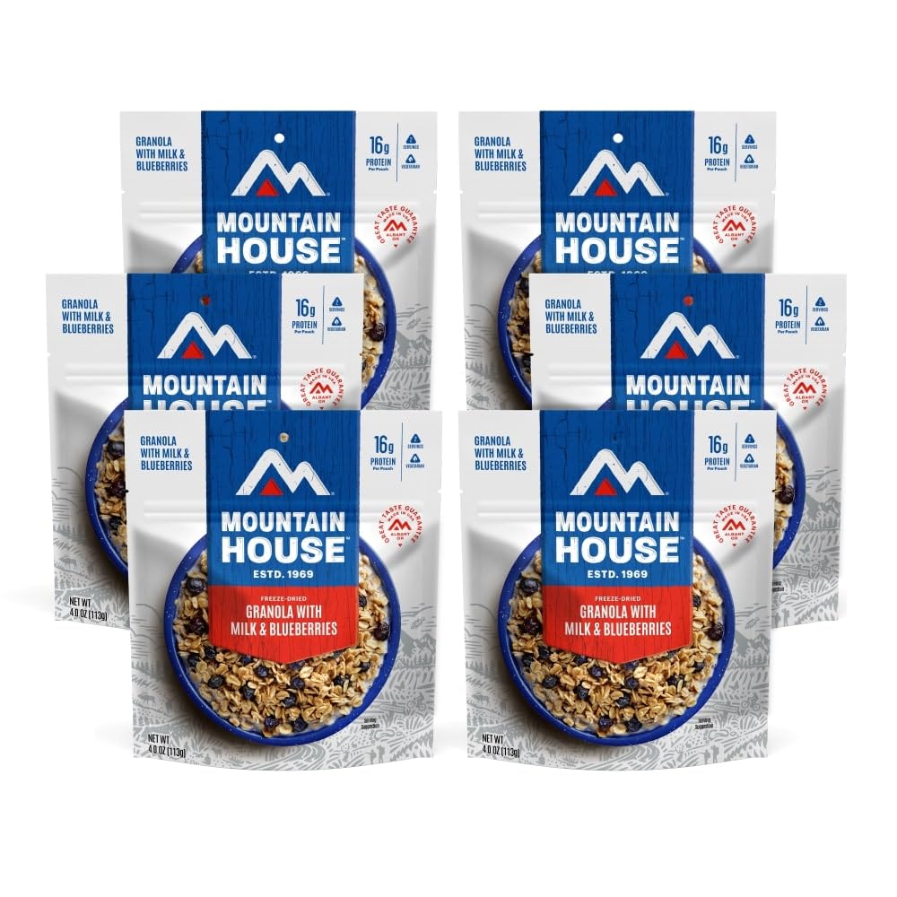 Mountain House Granola With Milk & Blueberries Freeze Dried Backpacking & Camping Food 6-Pack