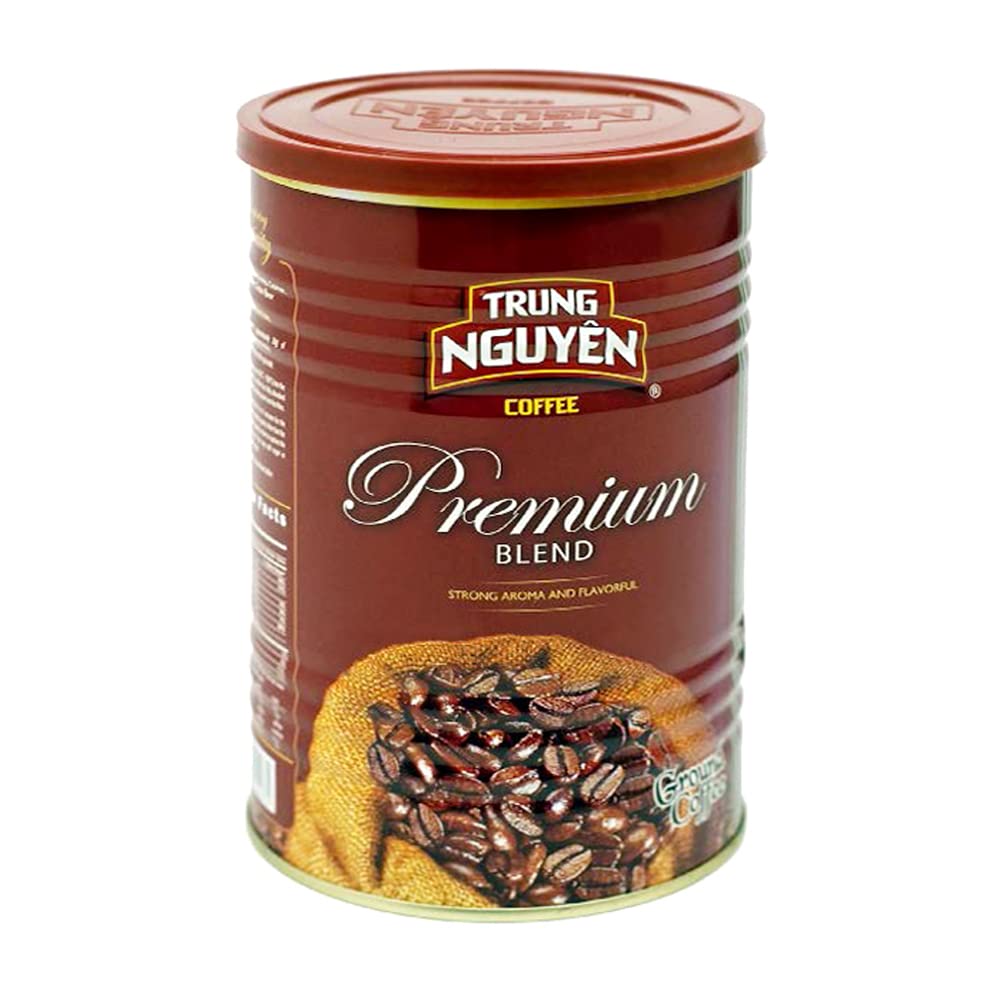 TRUNG NGUYEN Premium Blend Ground Coffee, Strong & Bold, Arabica & Robusta, Chocolate Flavor, 15 oz Can, Red
