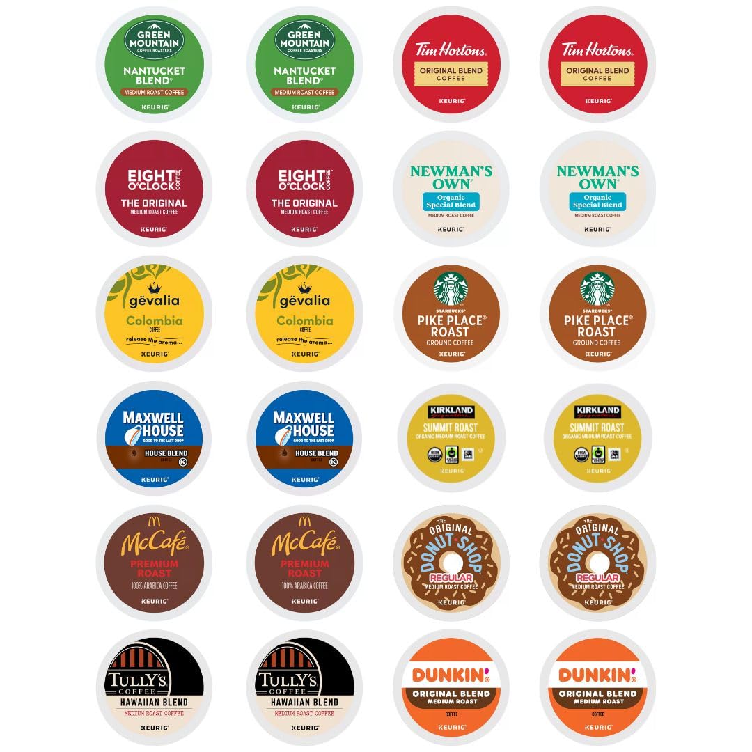 Medium Roast Coffee K-Cups Sampler Variety, Includes Nantucket Blend, Starbucks Pike Place, Dunkin Orignal Blend, Eight O'Clock