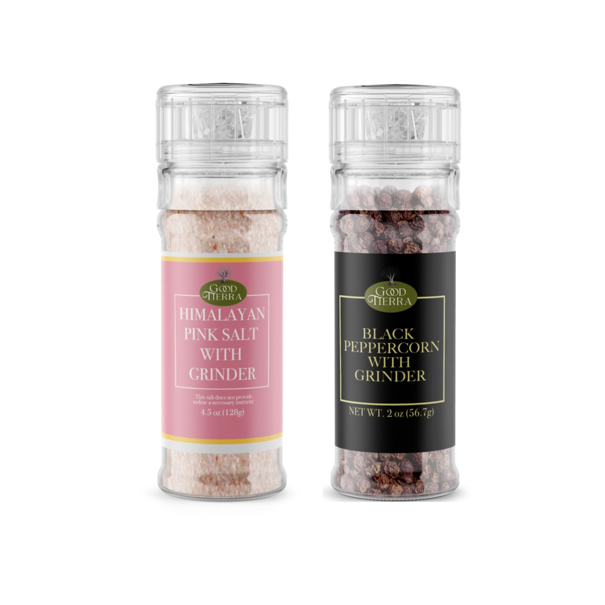 GOOD TIERRA Salt and Pepper Grinder Set - Himalayan Pink Salt 4.5 oz & Black Pepper 2 oz - Ideal for Cooking and Seasoning