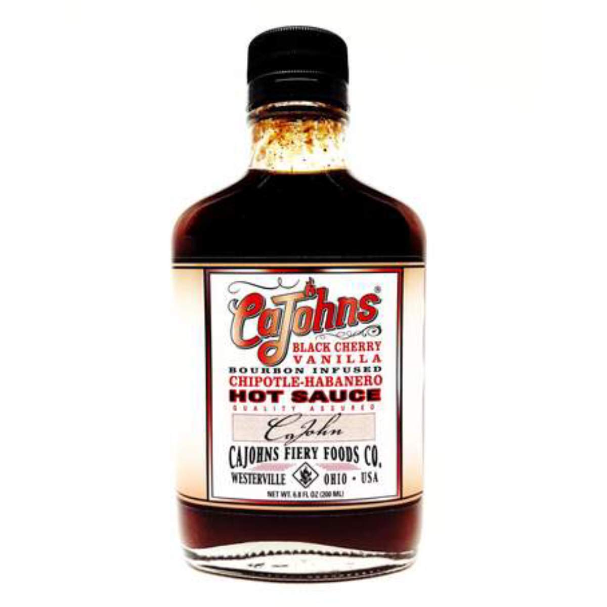 CaJohns Fiery Foods Black Cherry Vanilla Bourbon Infused Chipotle-Habanero Hot Sauce 5 oz
