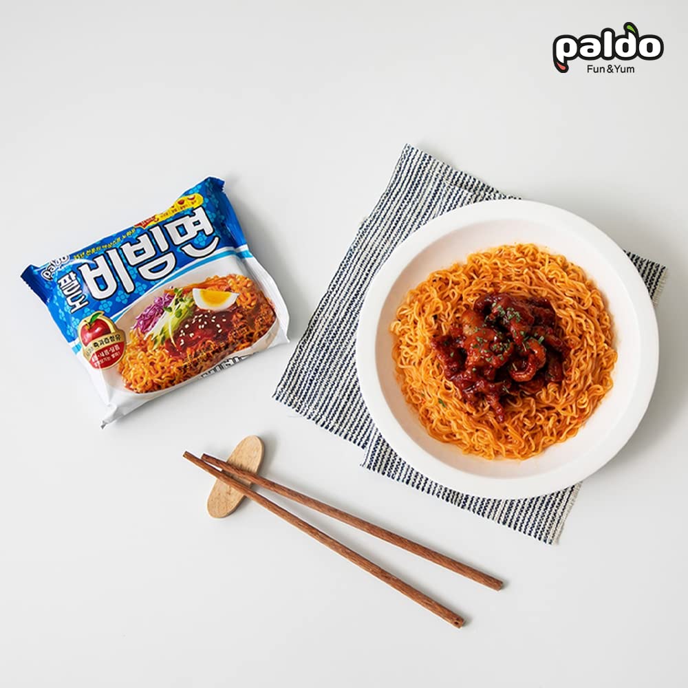 Paldo Korean Bibim-Myun, Cold Noodle Instant Ramen, Sweet Spicy Sauce, 130G (Pack Of 20)