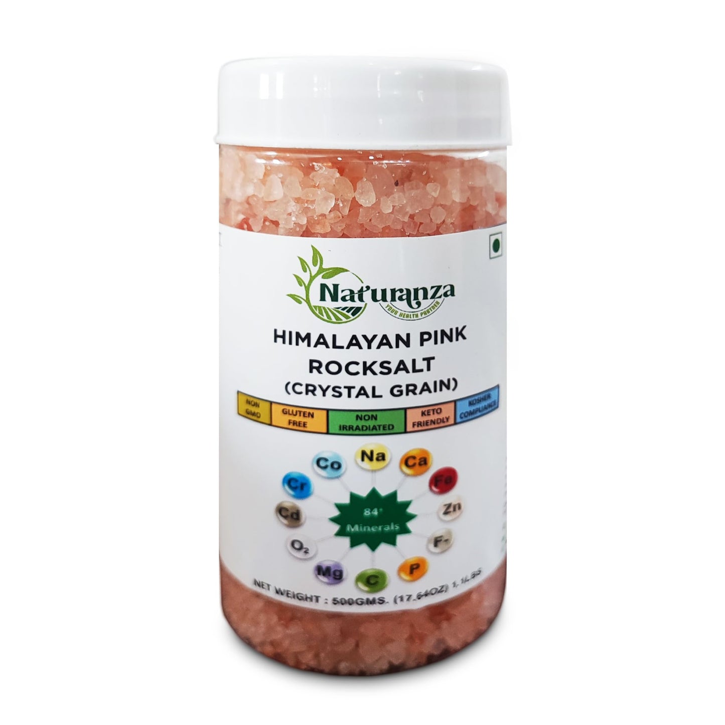 Naturanza Himalayan Pink Rock Salt Crystal Grain, 17.64 OZ, Organic, Non-GMO, Gluten-Free, Kosher