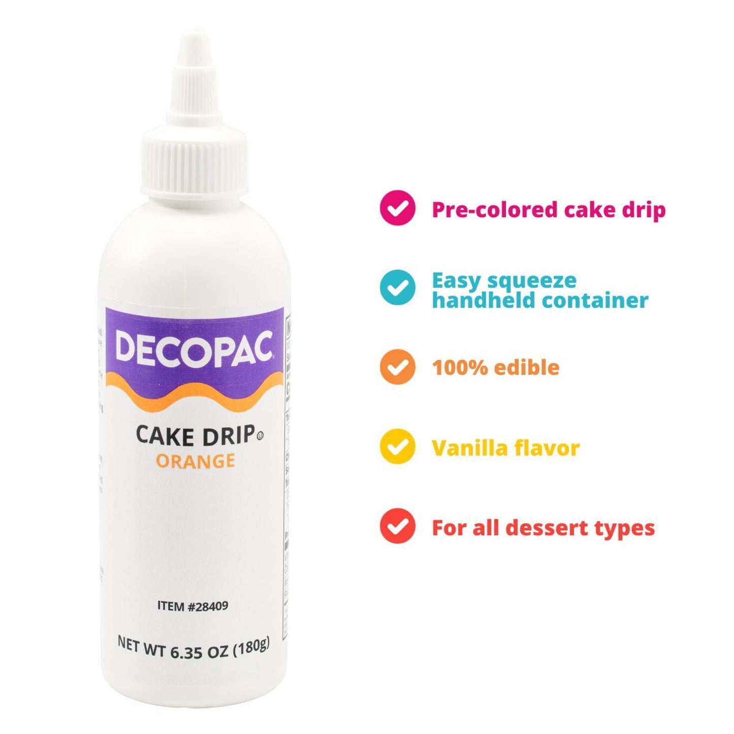 Decopac Cake Drip, Orange Color, Vanilla Flavor, Matte Like Chocolate, 6.35 Oz, 1 Count (Pack Of 1)