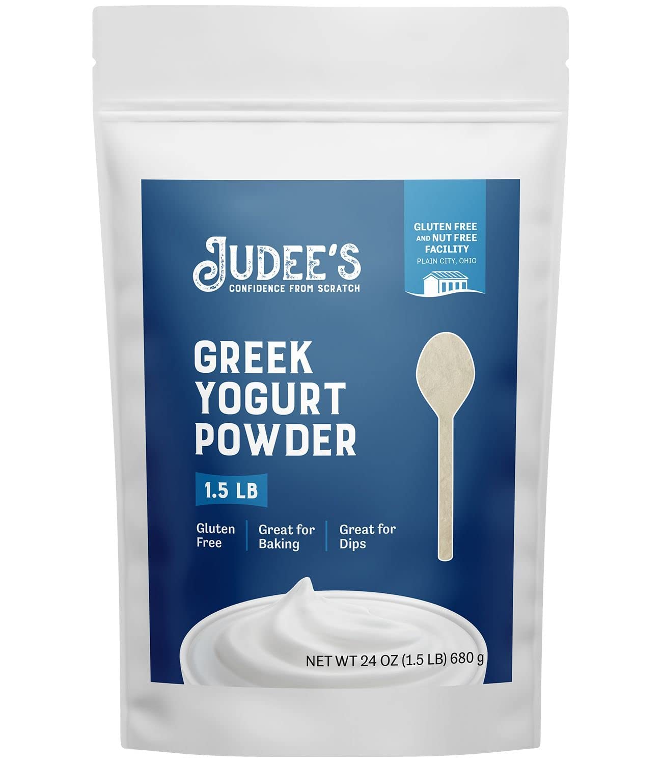 Judees Gluten Free Greek Yogurt Powder - Nut Free Instant Mix for Smoothies & Ice Cream - 24 Ounce (Pack of 1)